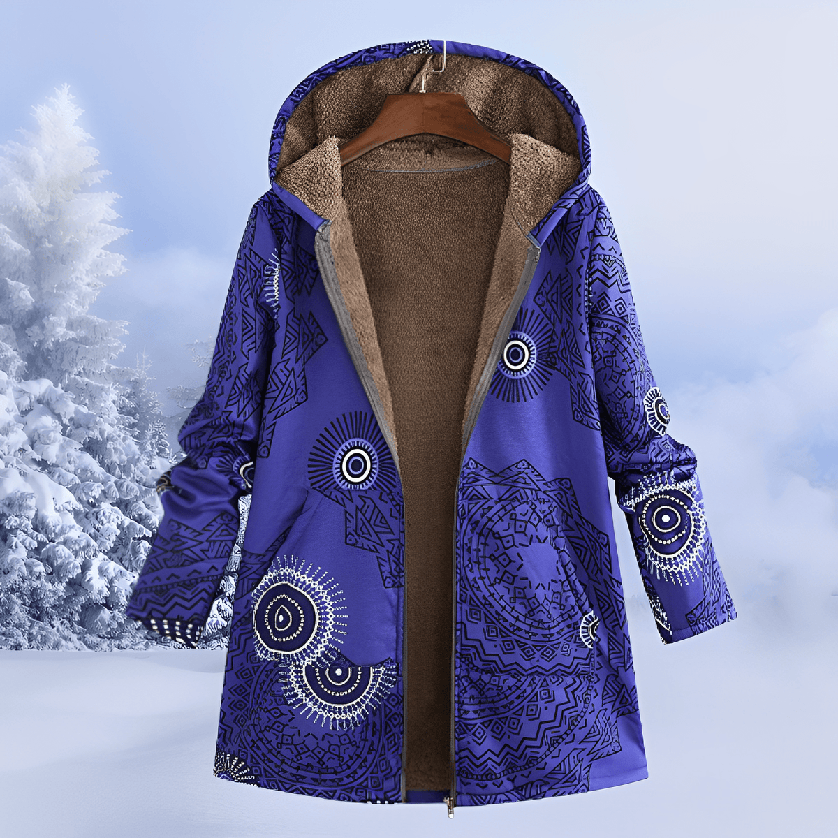 Sophie - Women's Floral Print Longline Hooded Coat