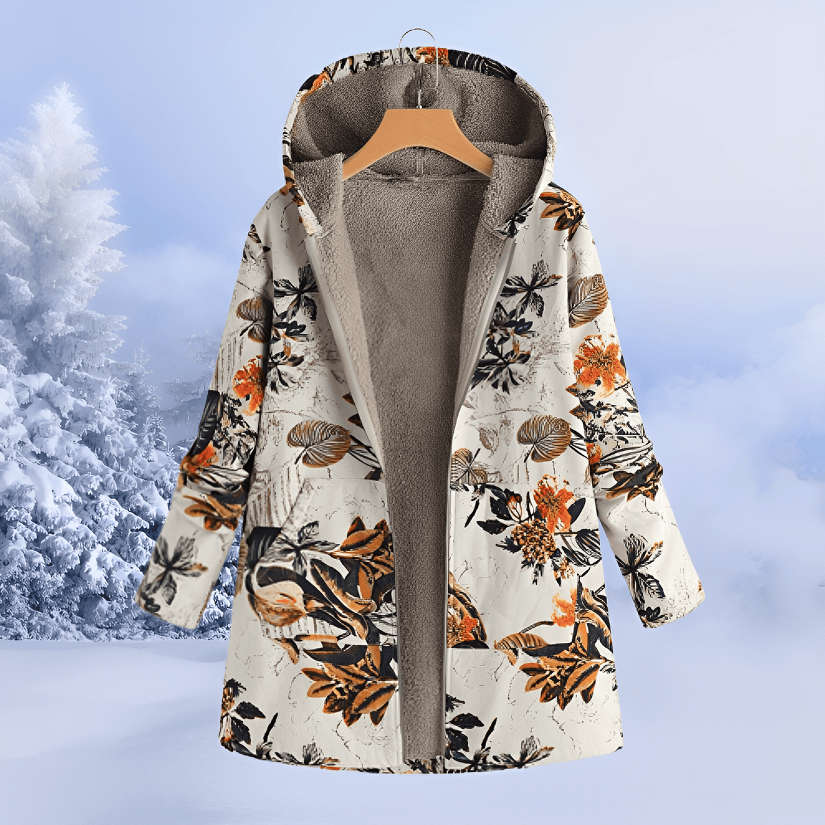 Sophie - Women's Floral Print Longline Hooded Coat