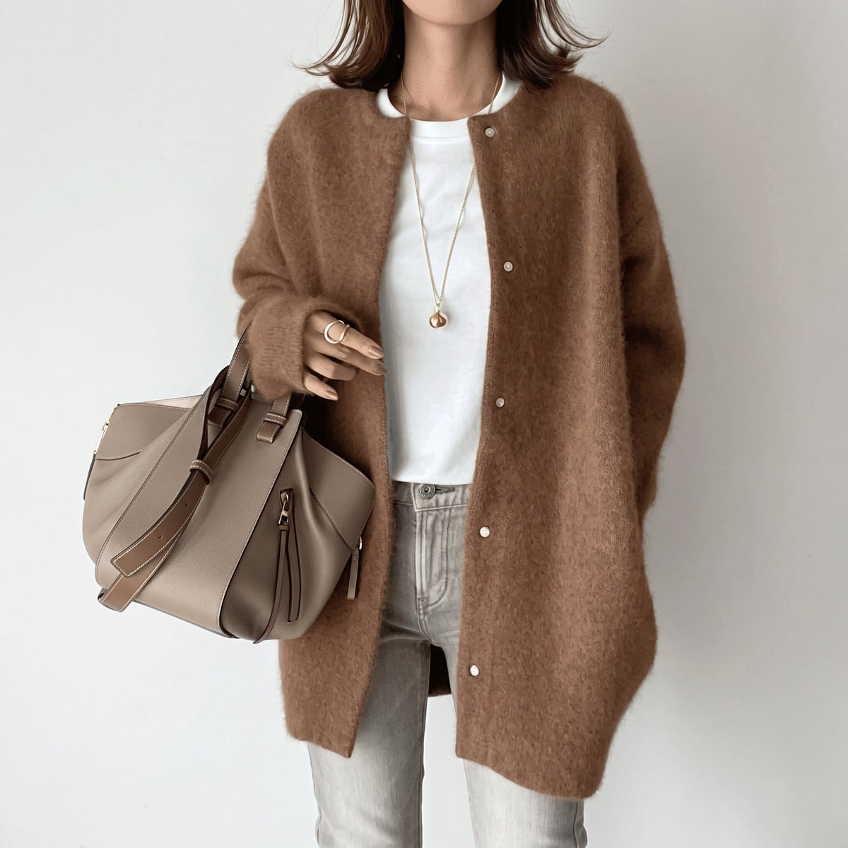 Sophie - Women's Longline Snap-Button Cardigan with Round Neck