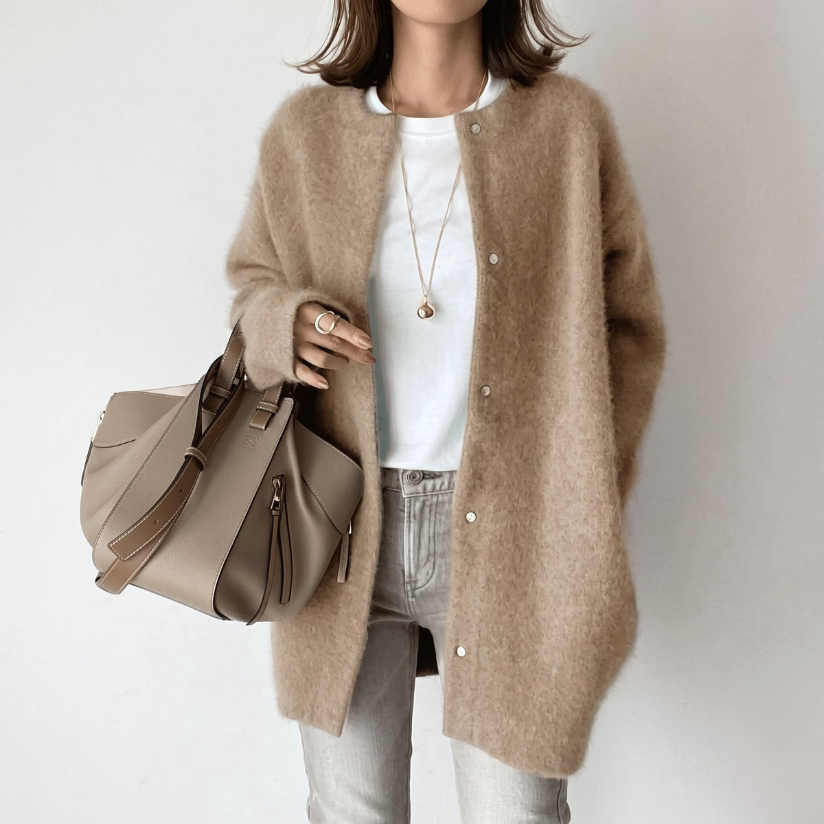 Sophie - Women's Longline Snap-Button Cardigan with Round Neck