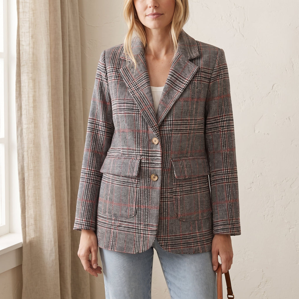 Sophie - Women's Tailored Double-Breasted Plaid Blazer