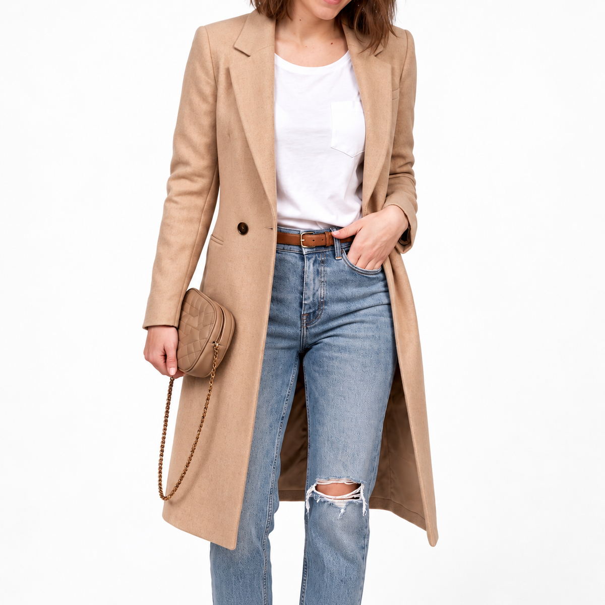 Wiktoria - Women's Tailored Double-Breasted Longline Overcoat with Notched Lapel