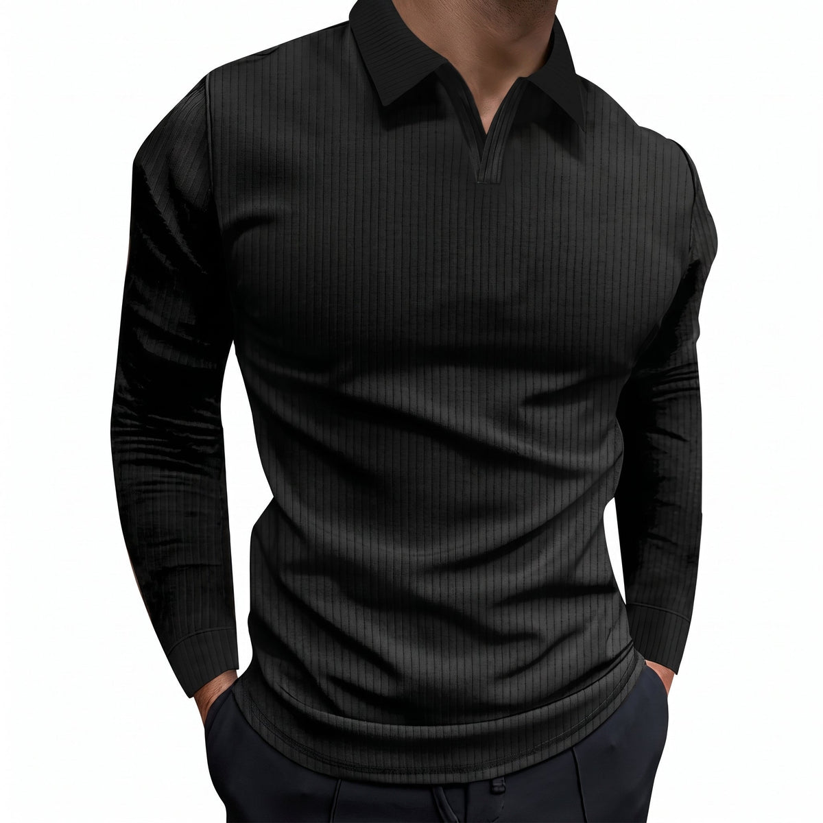 Arthur - Men's Relaxed Fit Ribbed Open Collar Polo Shirt