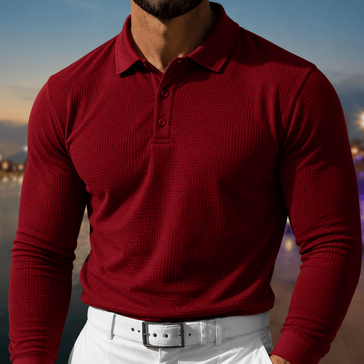 Arthur - Men's Slim Fit Textured Long Sleeve Polo Shirt