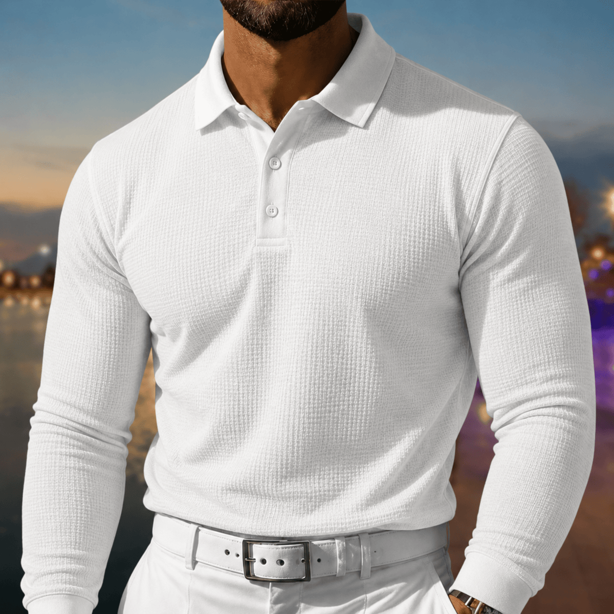 Arthur - Men's Slim Fit Textured Long Sleeve Polo Shirt
