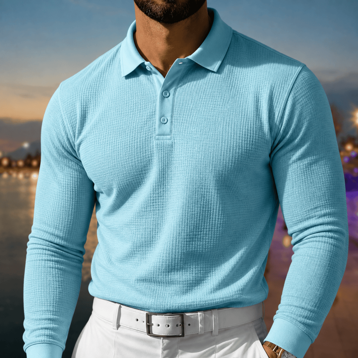 Arthur - Men's Slim Fit Textured Long Sleeve Polo Shirt