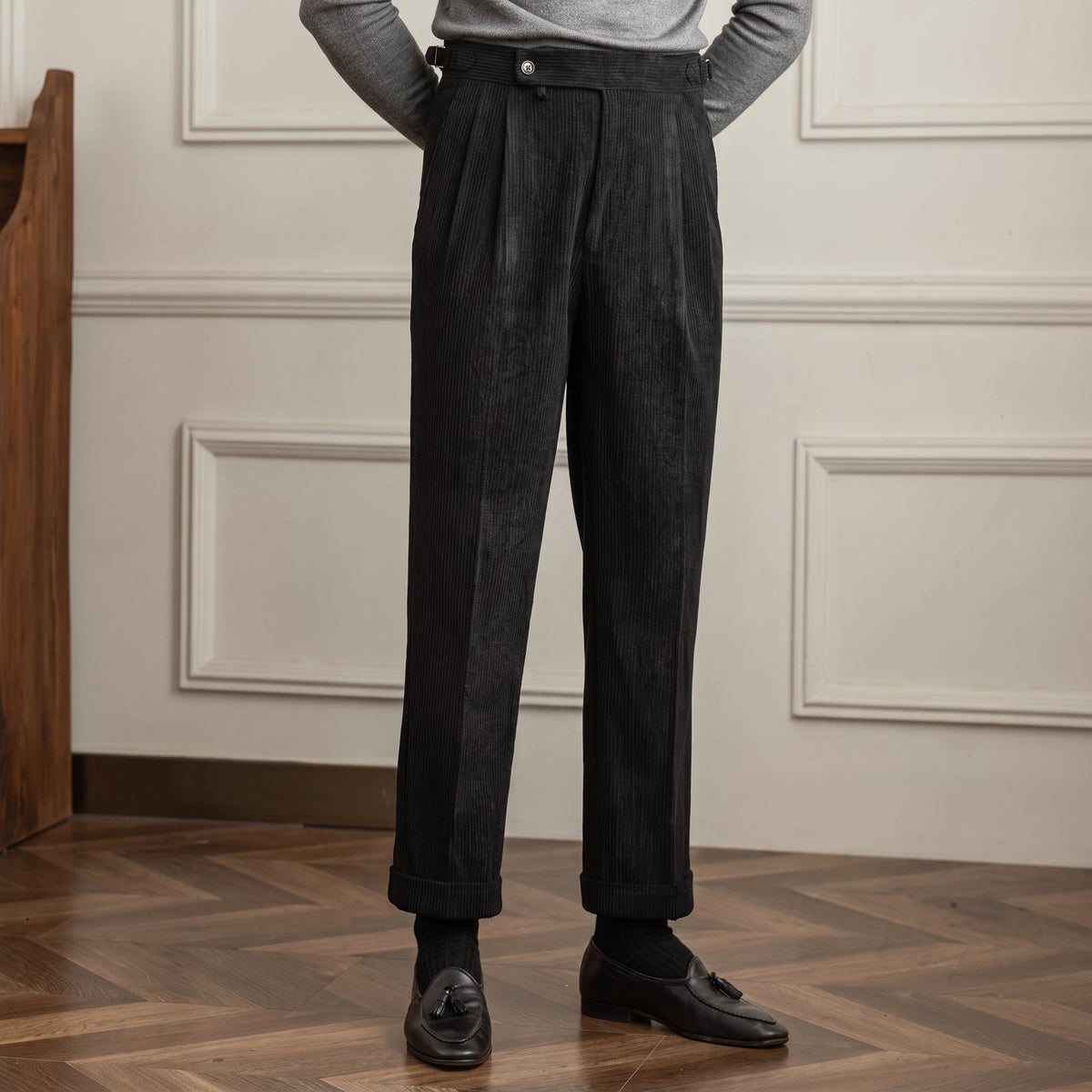 Charlie - Men's High-Waisted Ribbed Texture Trousers