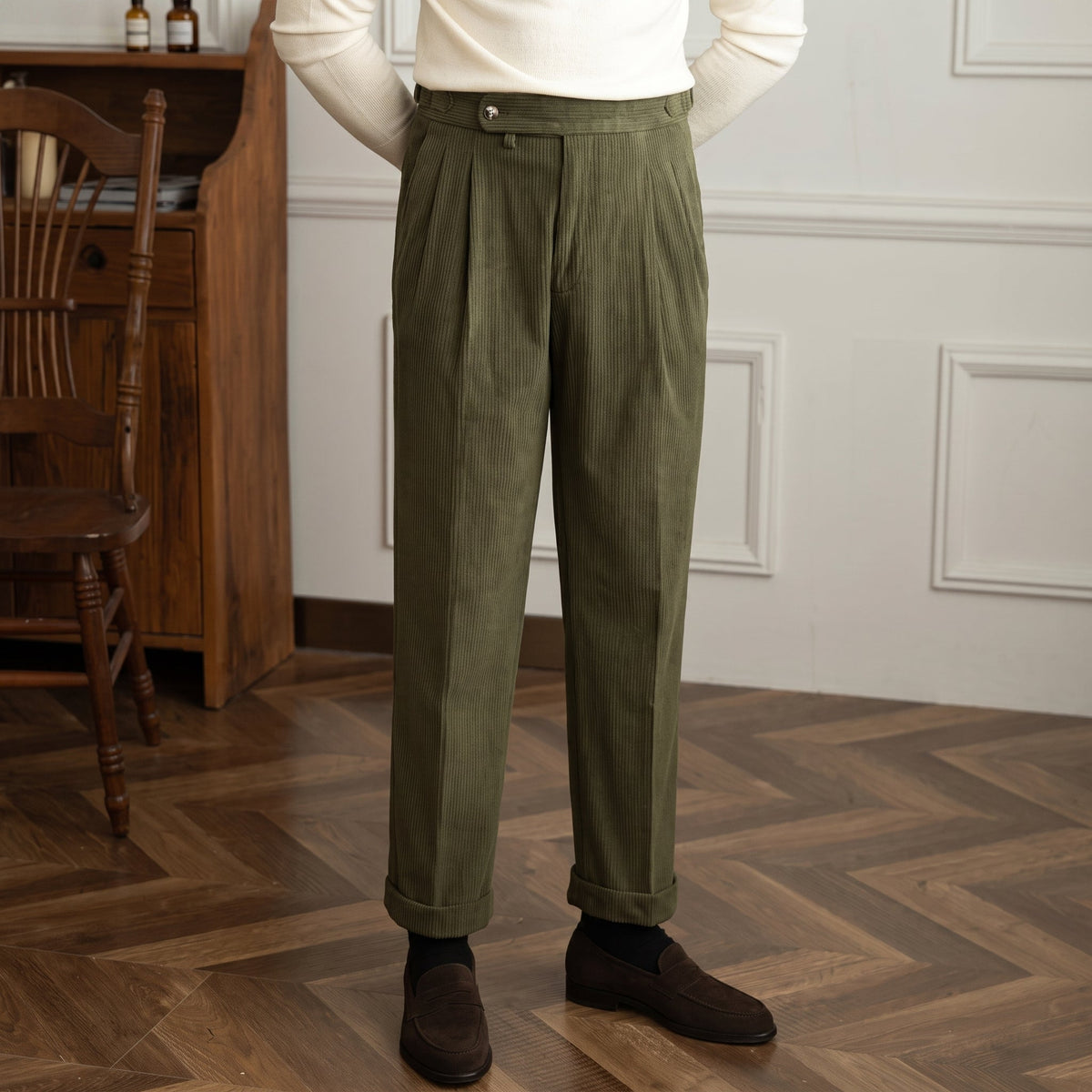 Charlie - Men's High-Waisted Ribbed Texture Trousers