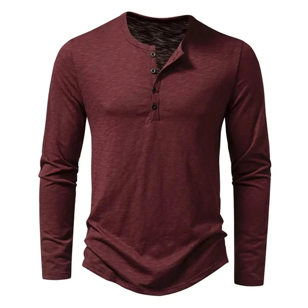 Charlie - Men's Long Sleeve Button-Neck Henley Shirt