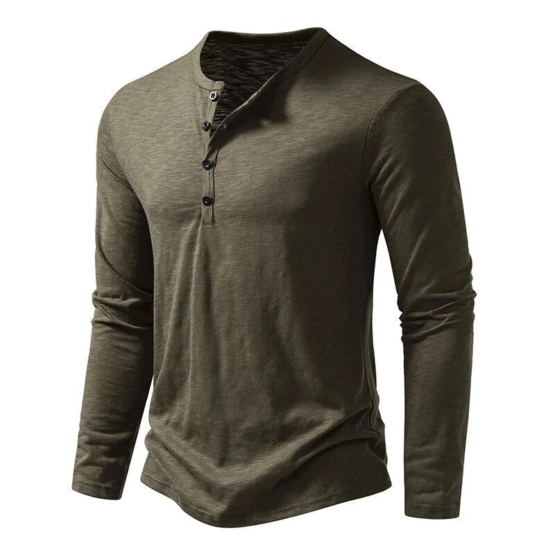 Charlie - Men's Long Sleeve Button-Neck Henley Shirt