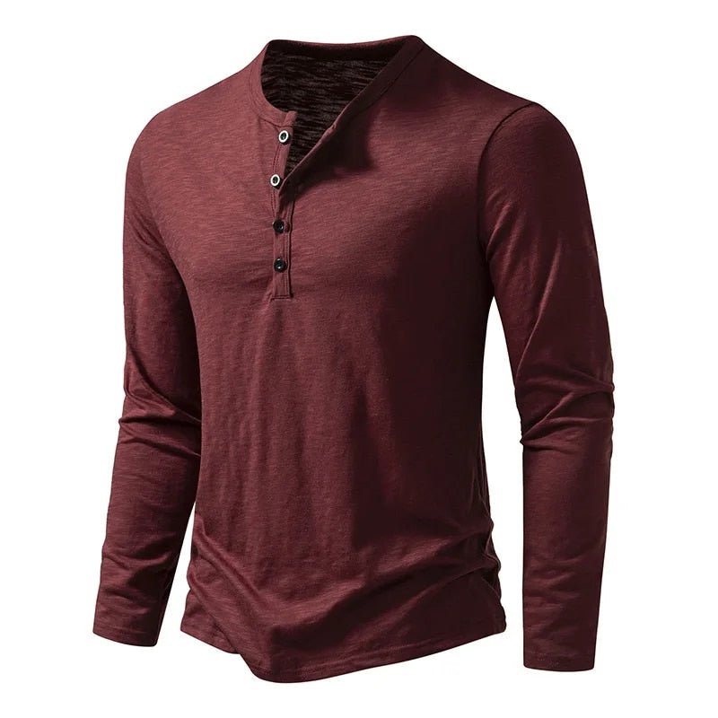 Charlie - Men's Long Sleeve Button-Neck Henley Shirt