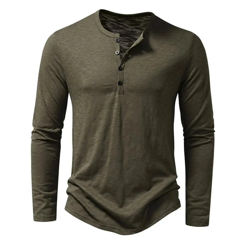 Charlie - Men's Long Sleeve Button-Neck Henley Shirt