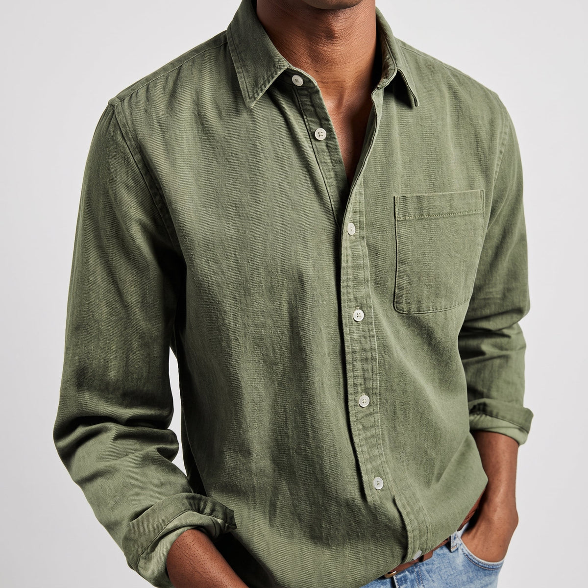 Charlie - Men's Relaxed Fit Button-Down Denim-Look Shirt