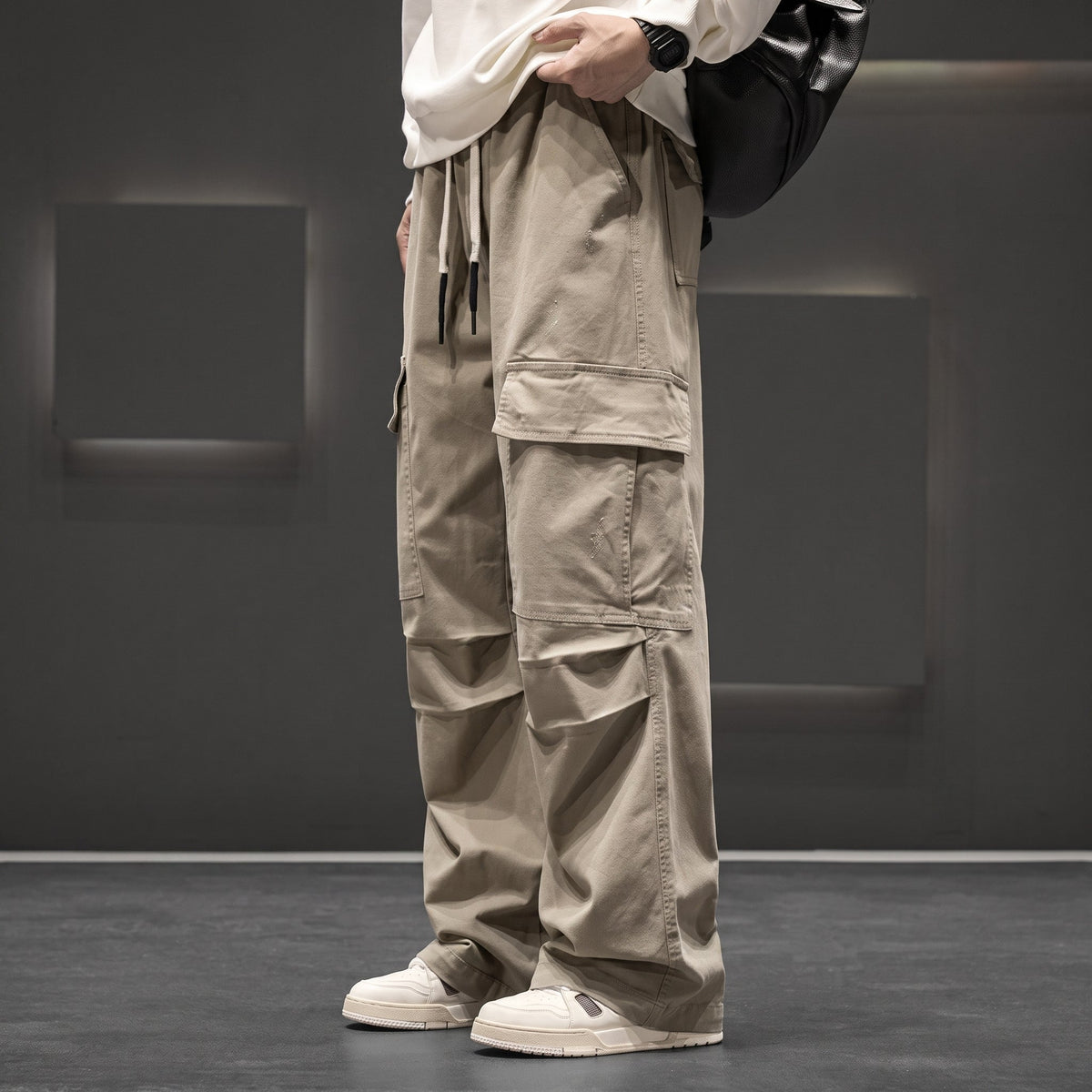 Charlie - Men's Wide-Leg Drawstring Cargo Pants with Multiple Pockets