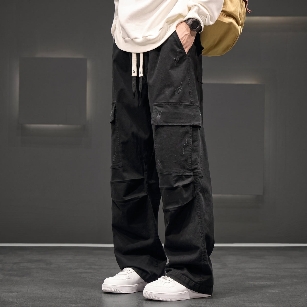 Charlie - Men's Wide-Leg Drawstring Cargo Pants with Multiple Pockets