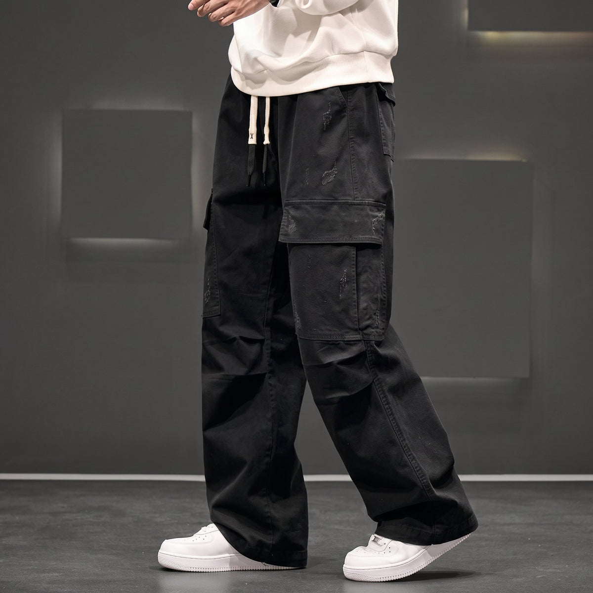 Charlie - Men's Wide-Leg Drawstring Cargo Pants with Multiple Pockets