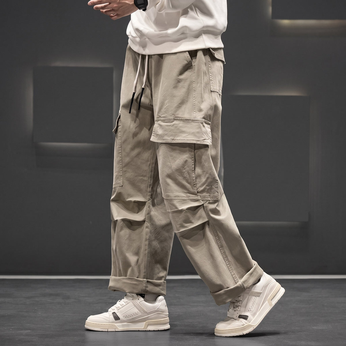 Charlie - Men's Wide-Leg Drawstring Cargo Pants with Multiple Pockets