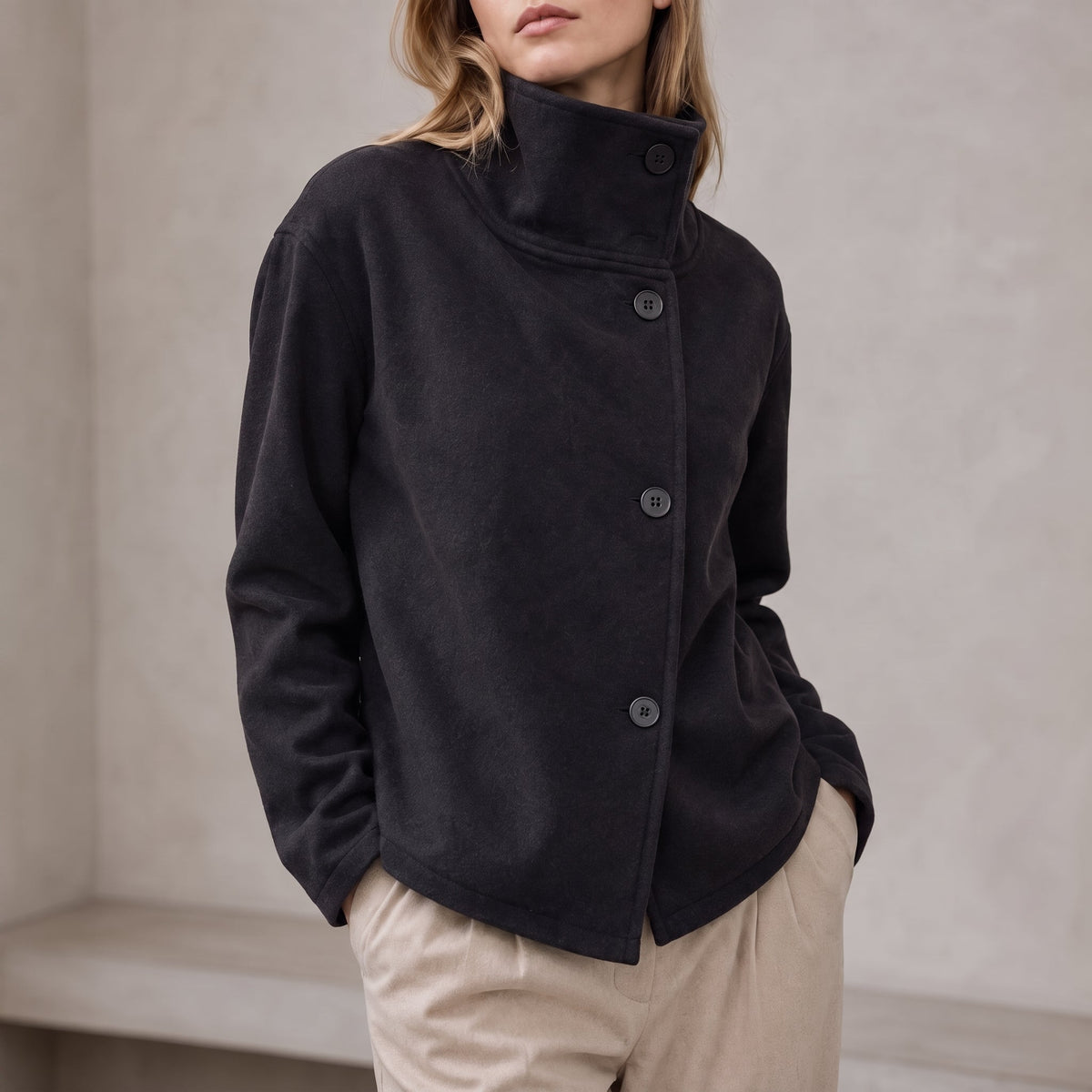 Charlotte - Women's Boxy Cropped Funnel Neck Coat