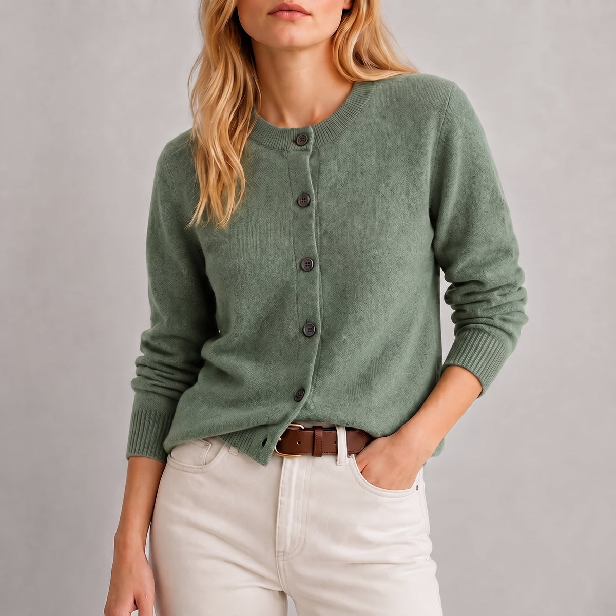 Charlotte - Women's Button-Front Cardigan with Ribbed Trim