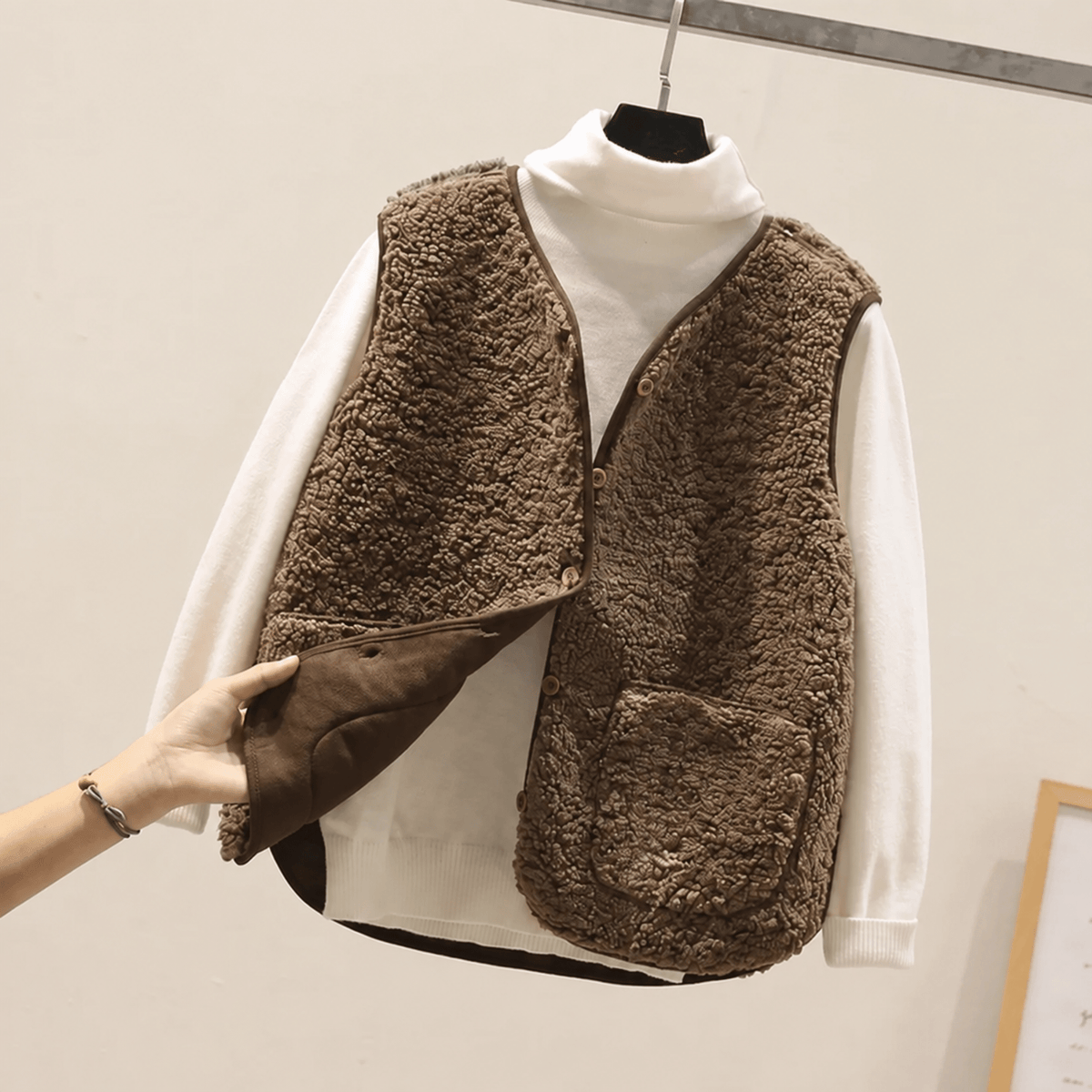 Charlotte - Women's Cropped Collarless Teddy Vest