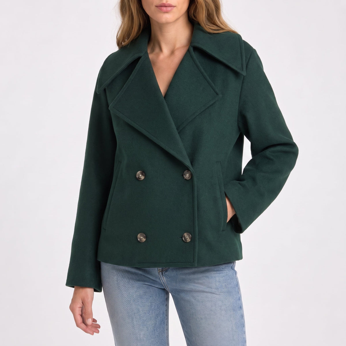 Charlotte - Women's Wide Lapel Cropped Double-Breasted Jacket