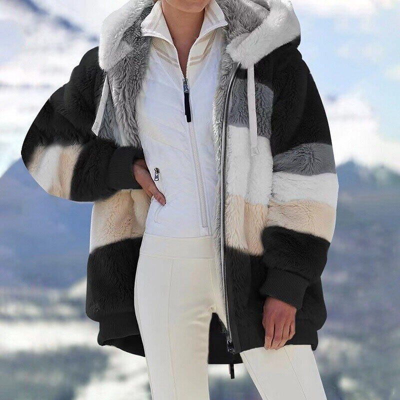 Christa - Women's Oversized Hooded Jacket with Color Block Design
