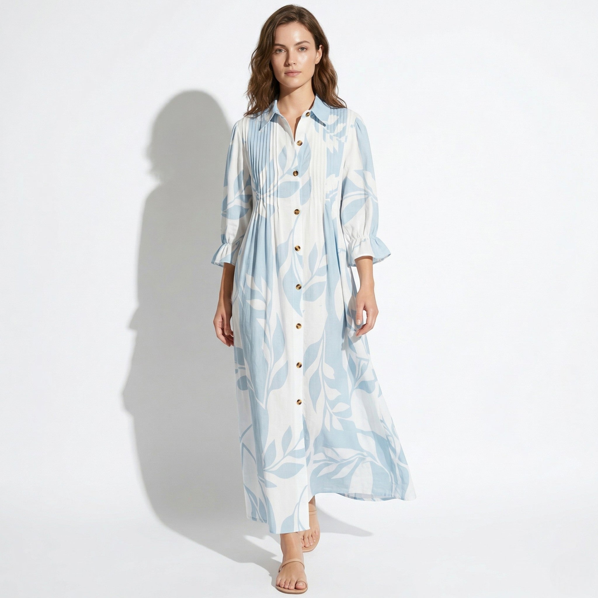 Clara - Women's Summer Pleated Button-Up Maxi Dress