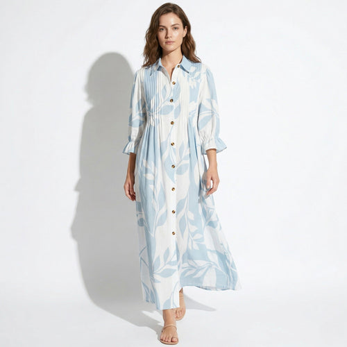 Clara - Women's Summer Pleated Button-Up Maxi Dress