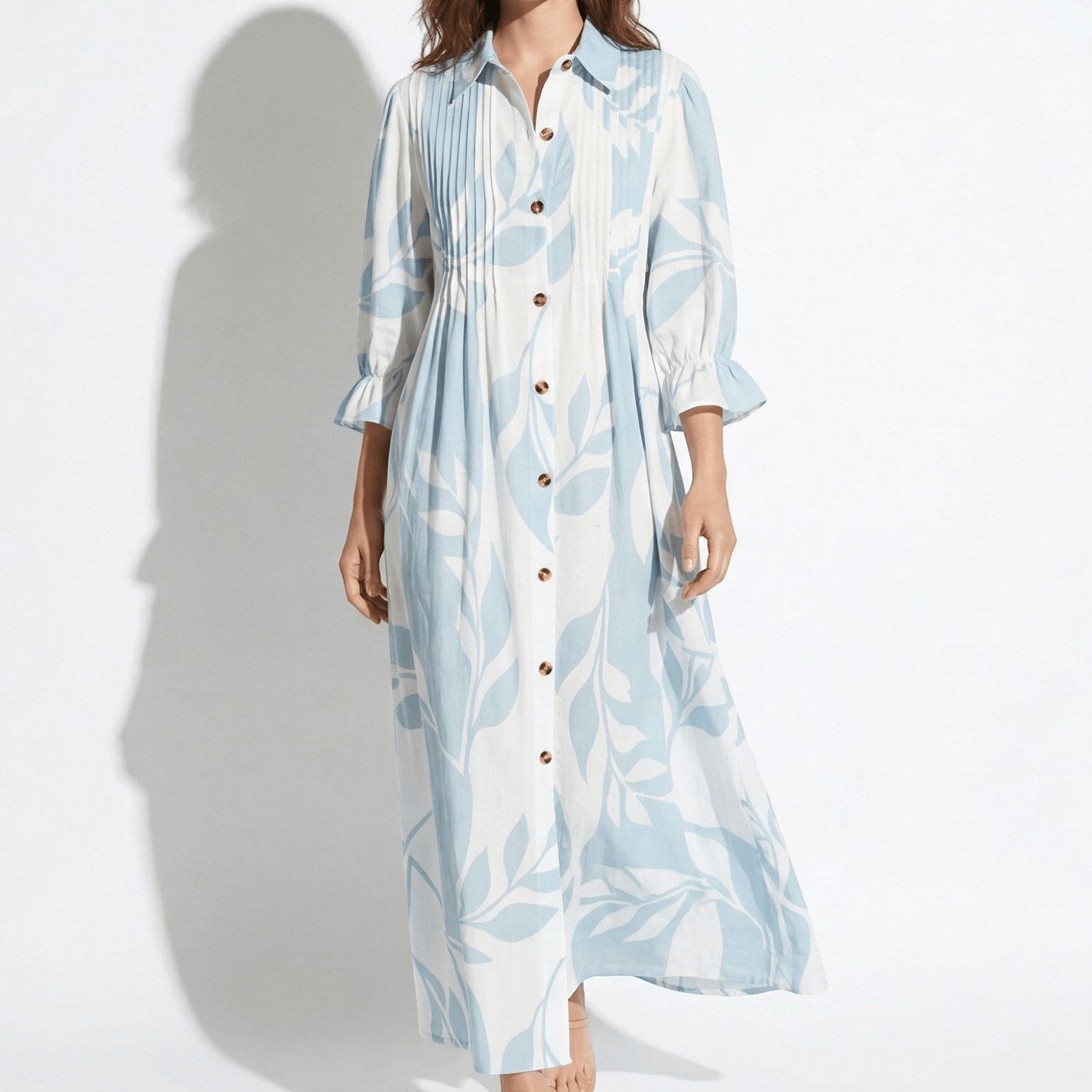 Clara - Women's Summer Pleated Button-Up Maxi Dress