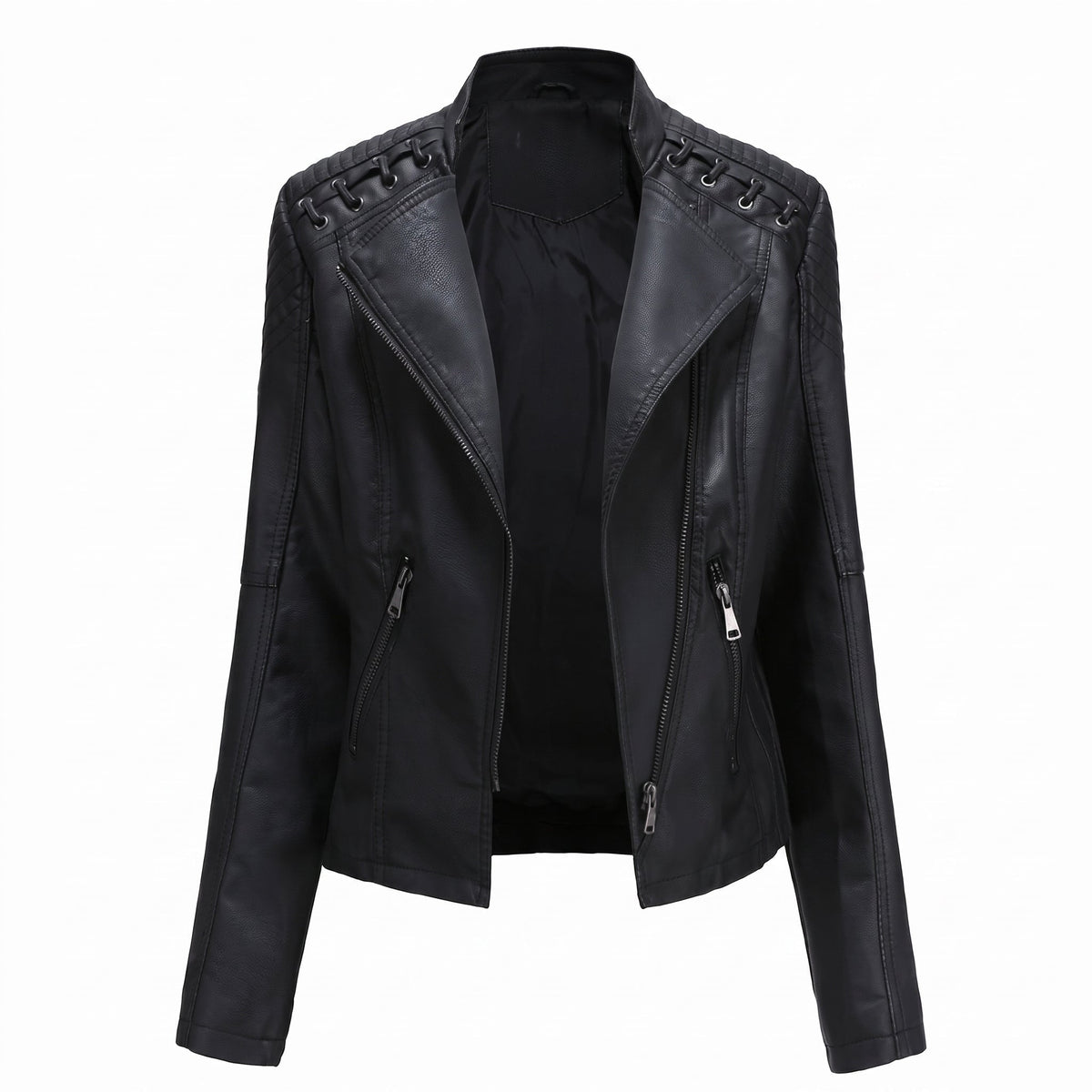 Debby - Women's Moto Biker Jacket with Lace-Up Shoulder Detail