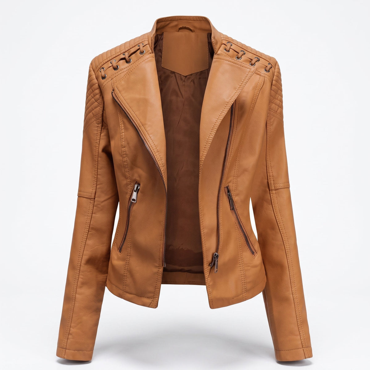 Debby - Women's Moto Biker Jacket with Lace-Up Shoulder Detail