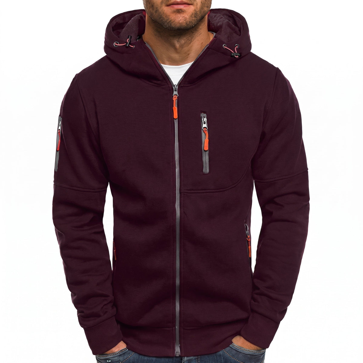 Friedrich - Men's Ribbed Cuff Multi-Pocket Contrast Zip Hoodie