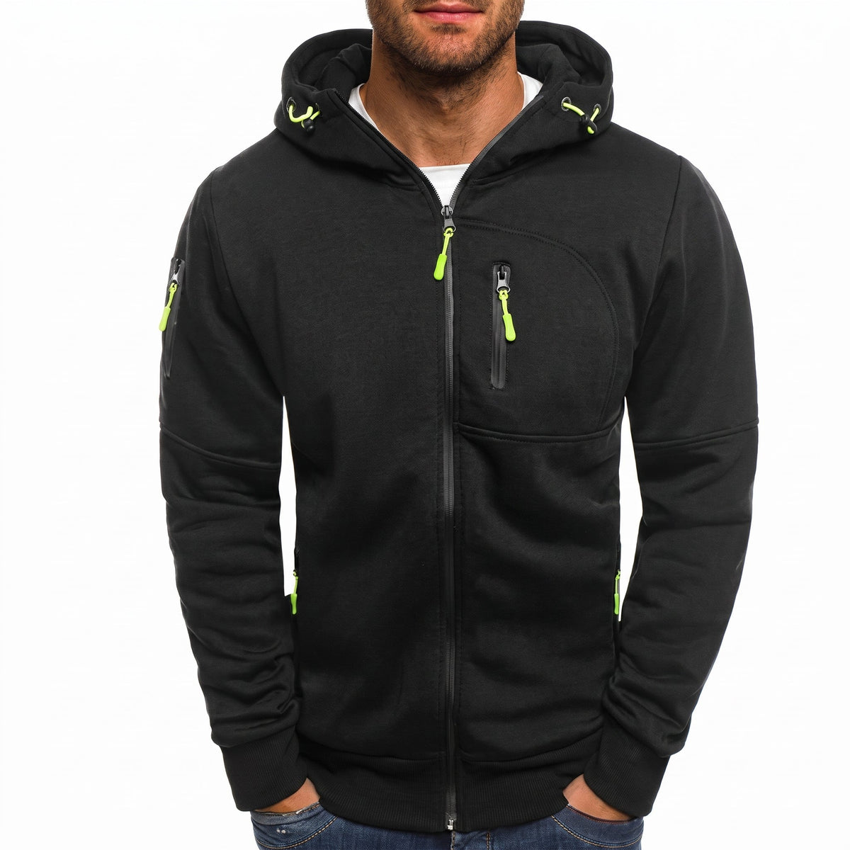 Friedrich - Men's Ribbed Cuff Multi-Pocket Contrast Zip Hoodie