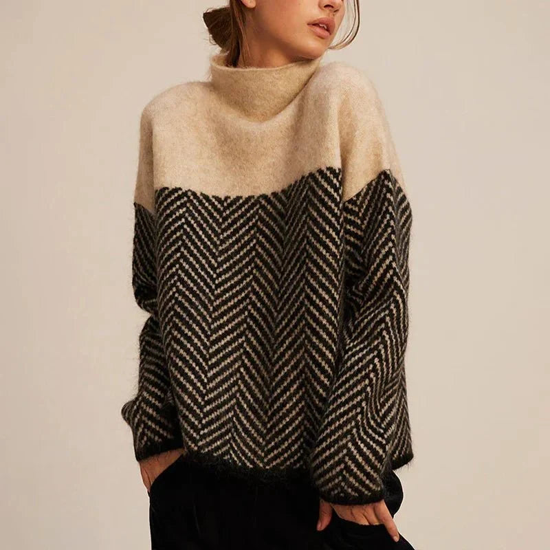 Hanna - Knitted Jumper with Pattern and High Collar