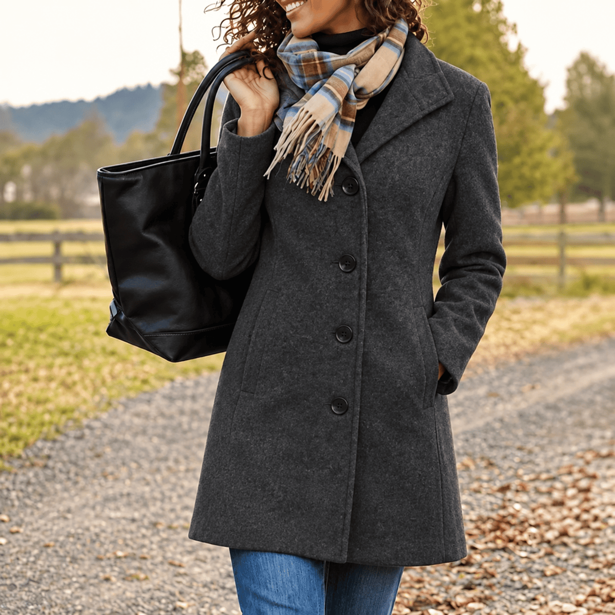 Harper - Women's Tailored Longline Wool-Look Coat with Button Front