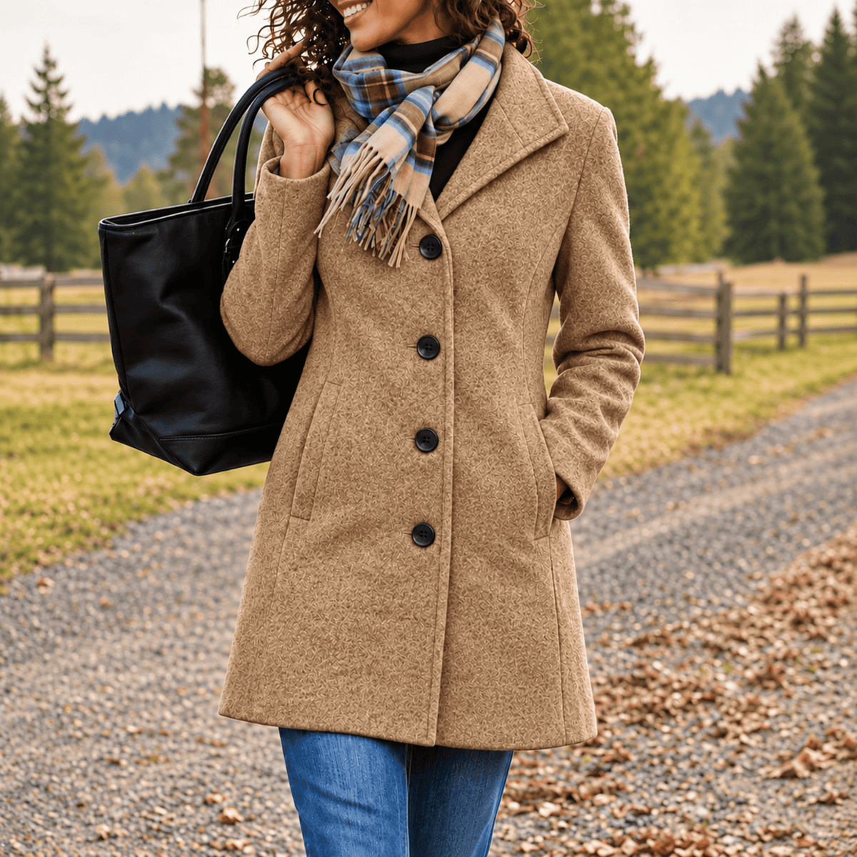 Harper - Women's Tailored Longline Wool-Look Coat with Button Front