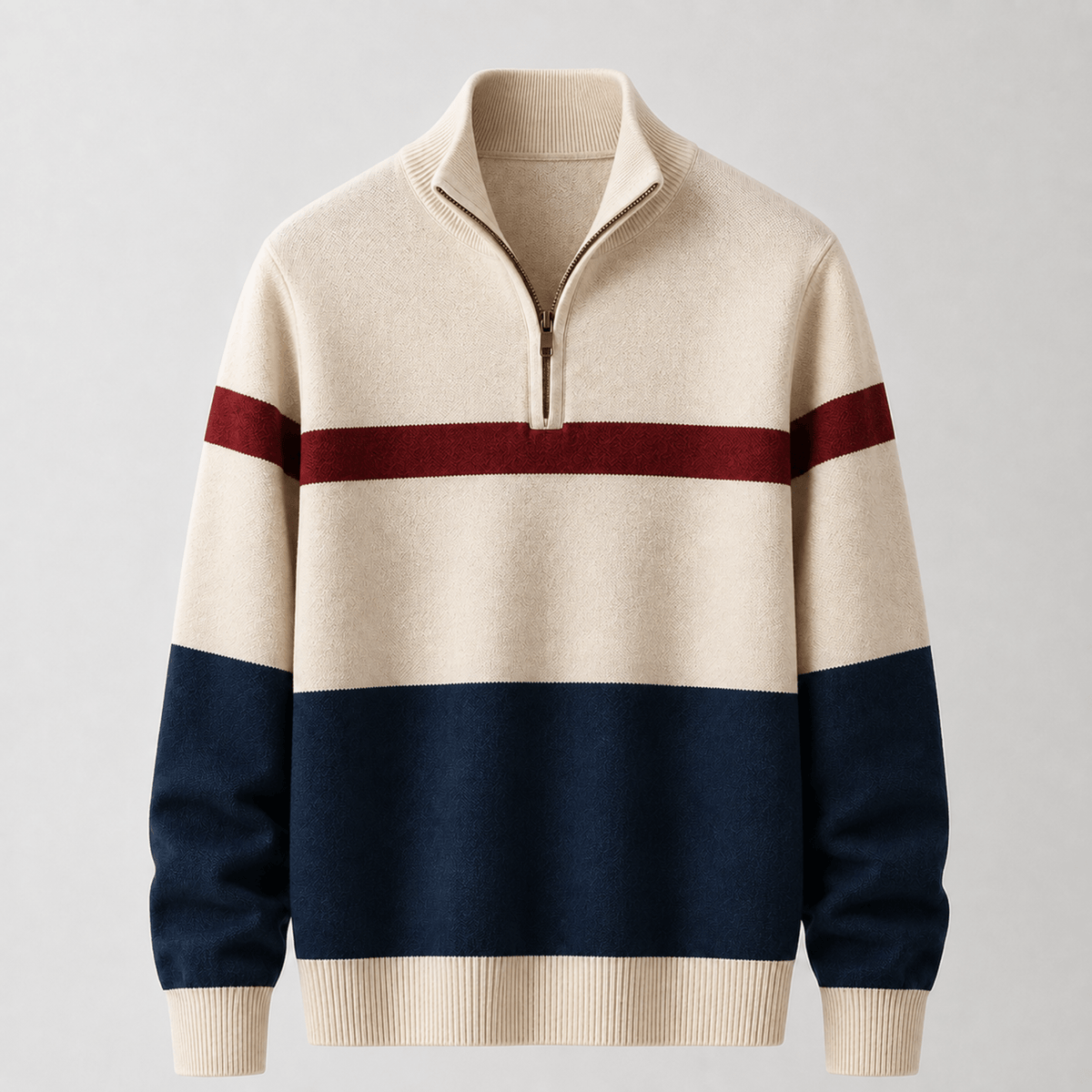 James - Men's Colorblock Quarter-Zip Sweater with Stripe Detail