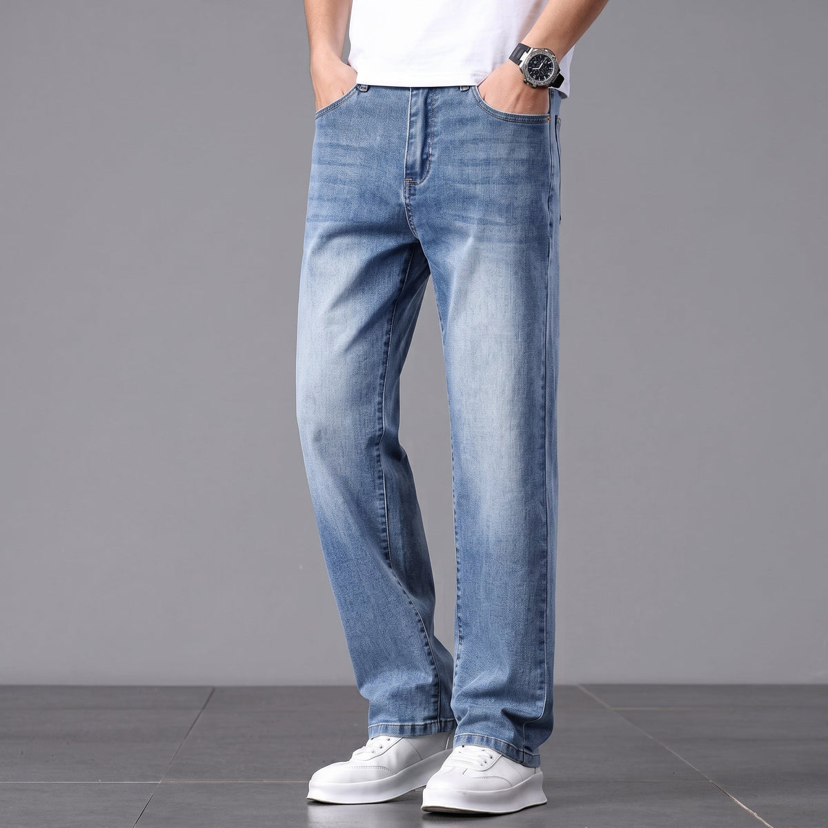 James - Men's Relaxed Fit Straight Leg Jeans with Washed Finish