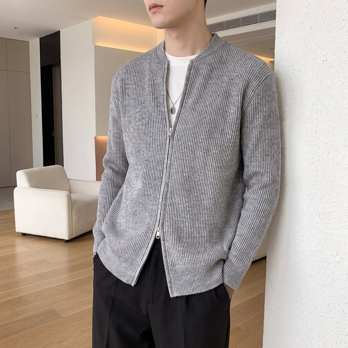 James - Men's Ribbed Knit Zip-Up Cardigan Sweater