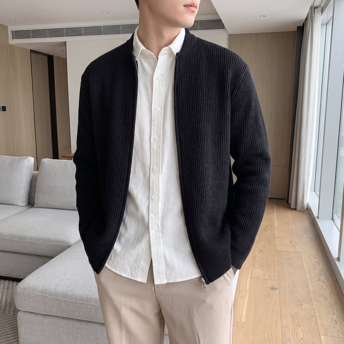 James - Men's Ribbed Knit Zip-Up Cardigan Sweater