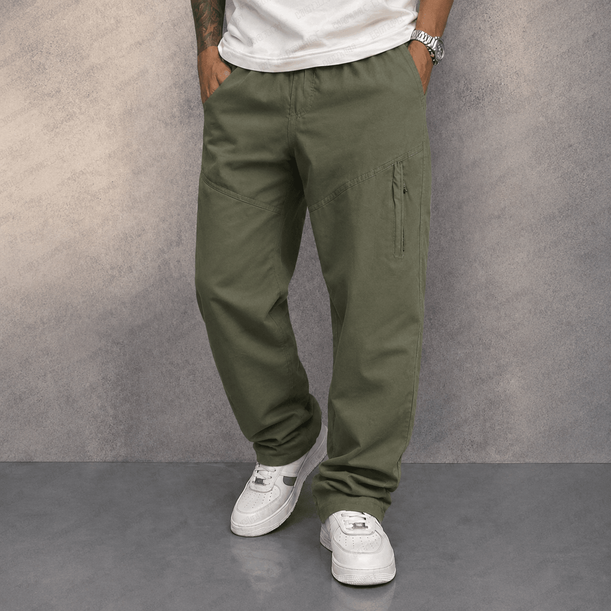 James - Men's Straight Leg Cargo Trousers with Zippered Pockets