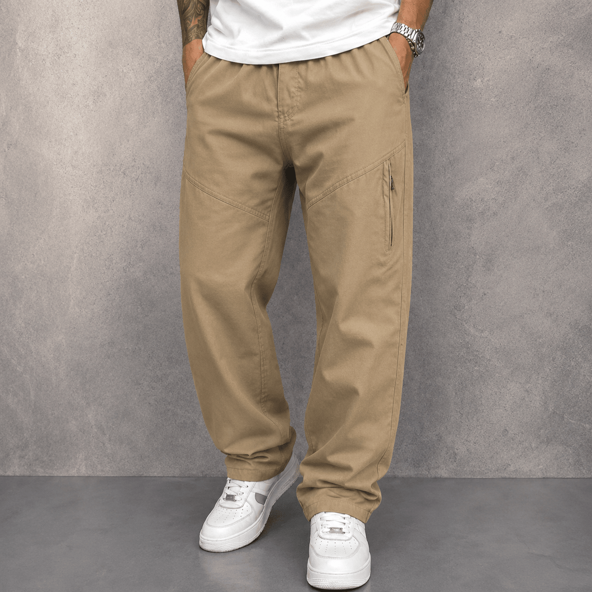 James - Men's Straight Leg Cargo Trousers with Zippered Pockets