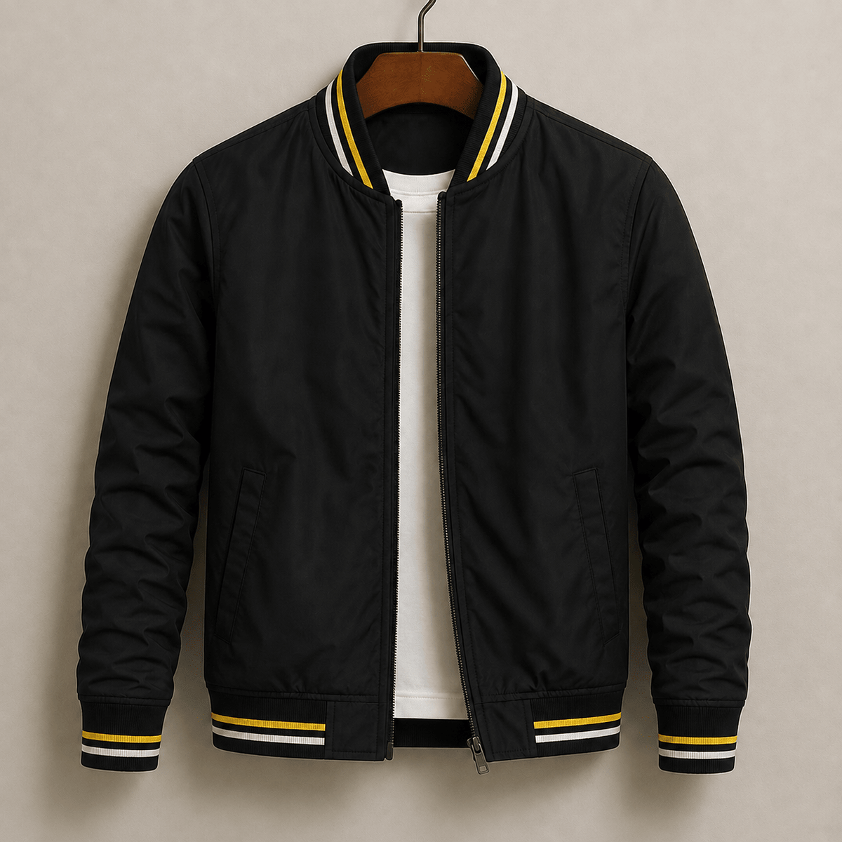 James - Men's Striped Ribbed Bomber Jacket with Zip Front