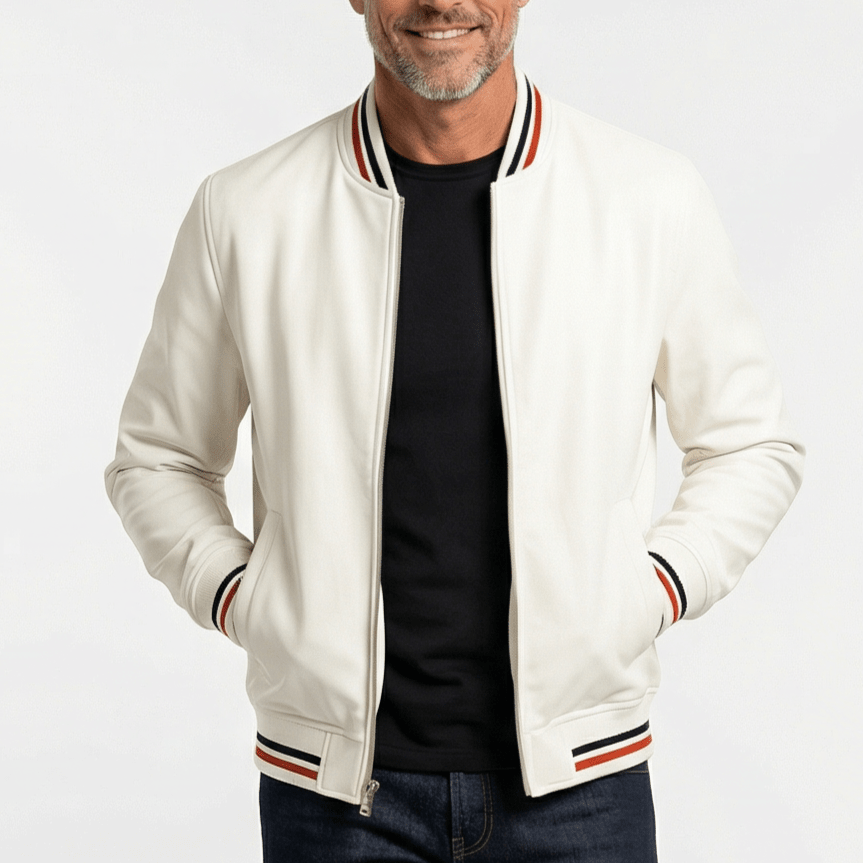 James - Men's Striped Ribbed Bomber Jacket with Zip Front