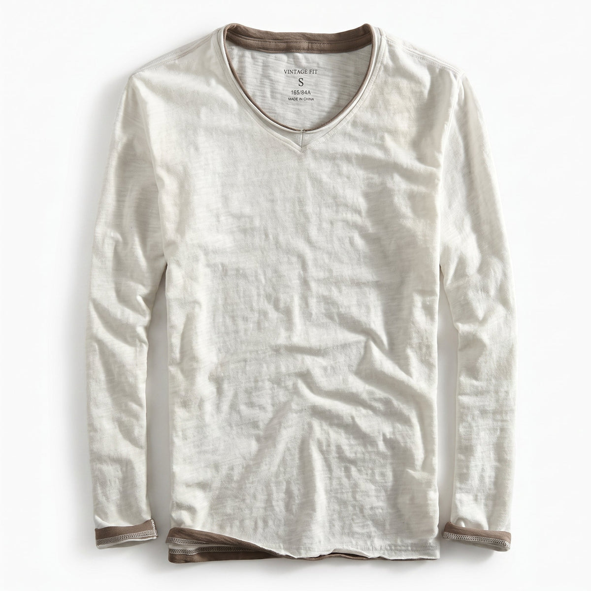 James - Men's V-Neck Layered Long Sleeve T-Shirt with Contrast Trim