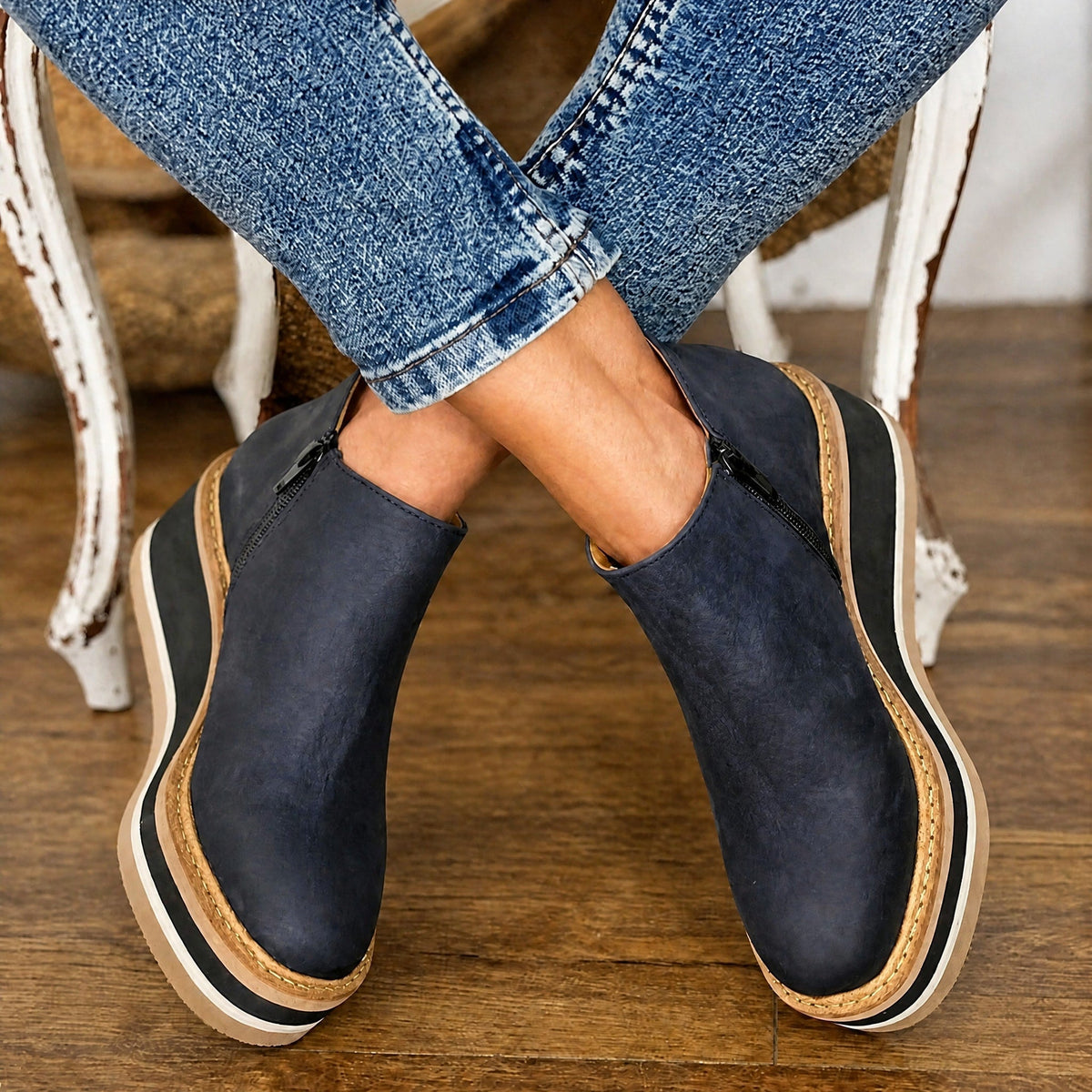 Jeanne - Women's Wedge Platform Ankle Boots with Side Zipper