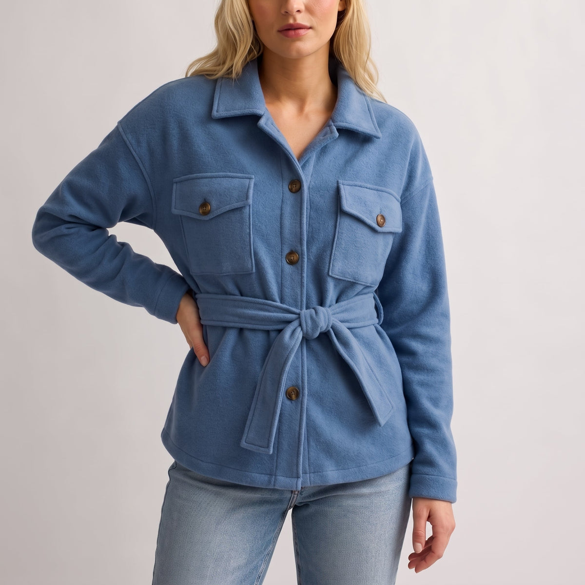 Johanna - Women's Belted Shirt Jacket with Chest Pockets