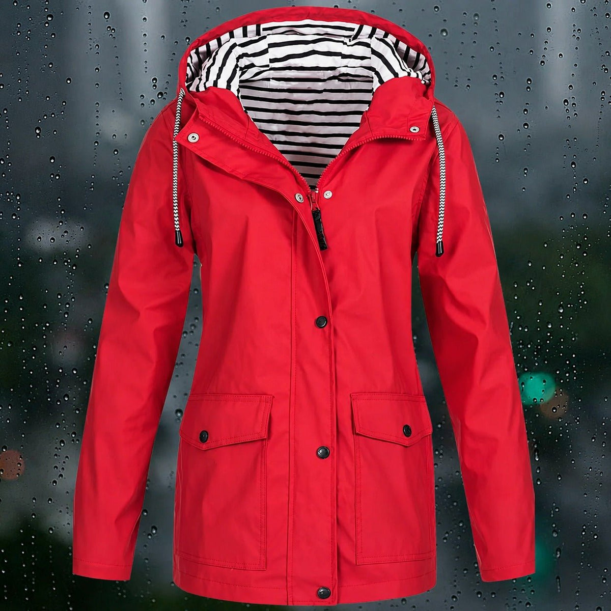 Lea - Women's Hooded Zip-Front Jacket with Drawstring Hood and Flap Pockets