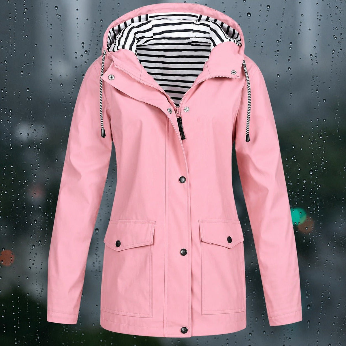 Lea - Women's Hooded Zip-Front Jacket with Drawstring Hood and Flap Pockets
