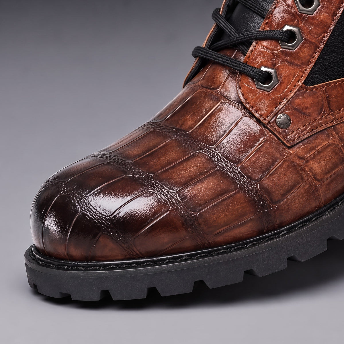 Marcus - Men's Croc-Embossed Lace-Up Ankle Boots with Lug Sole